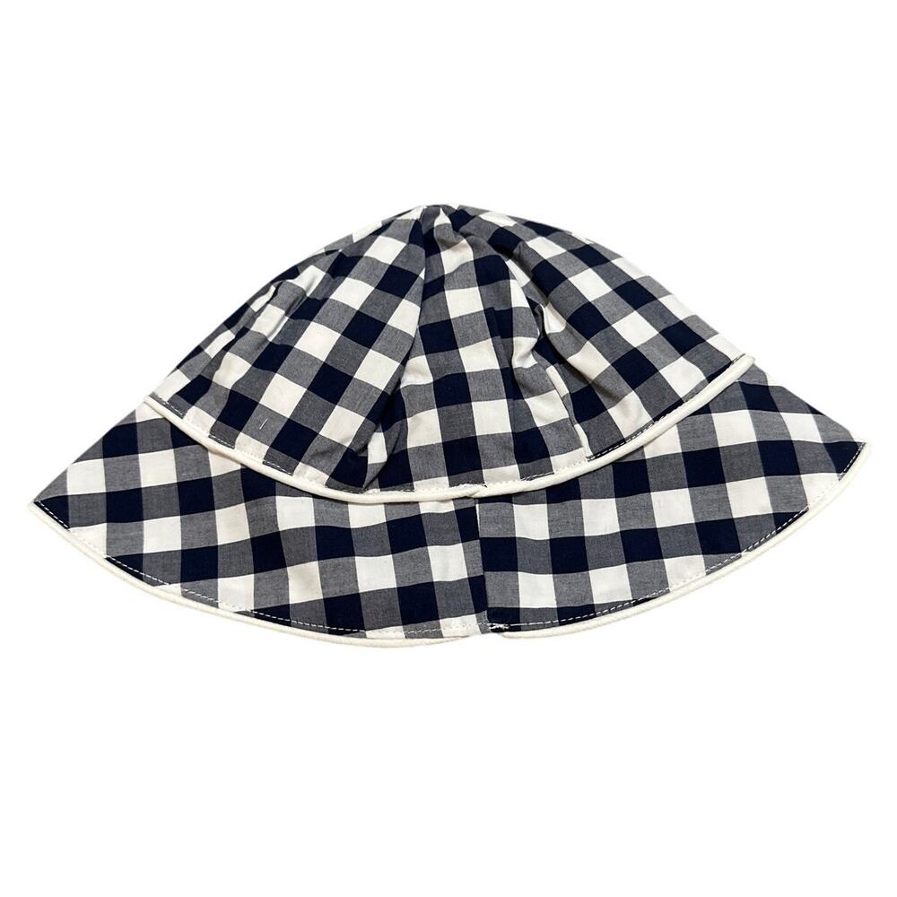 Janie and Jack sun hat blue gingham cotton Size 18-24 months New